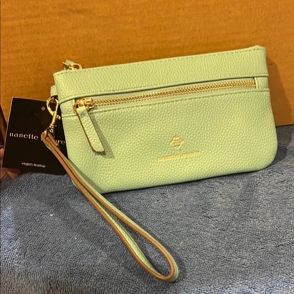 Nanette Lepore Handbags - Nanette Lepore Light Green Wristlet with Gold Accents